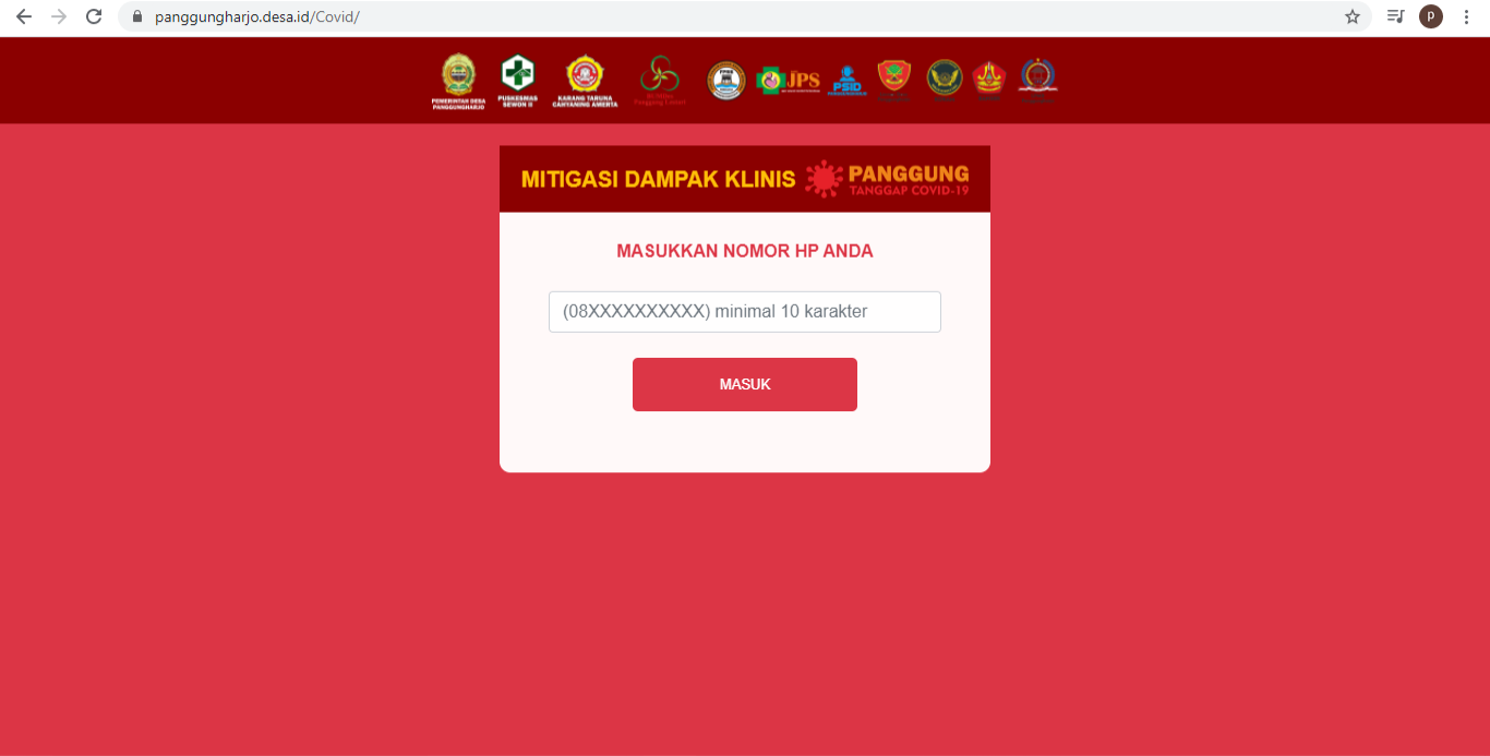 Tangkapan layar laman https://www.panggungharjo.desa.id/Covid/