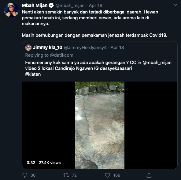 Tanggapan Mbah Mijan terkait melembak cacing dari dalam tanah \ tangkapan layar twitter
