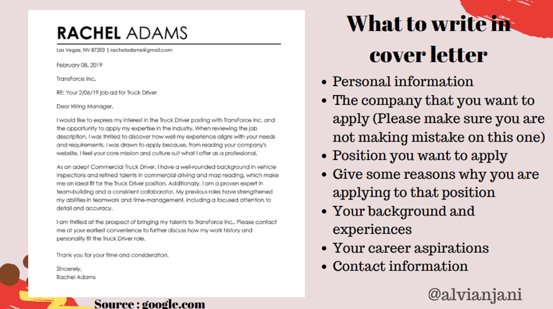 Referensi cover letter | Foto: PPT Alvia Anjani