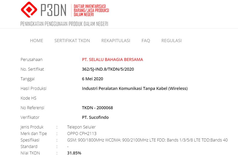TKDN Oppo Reno4