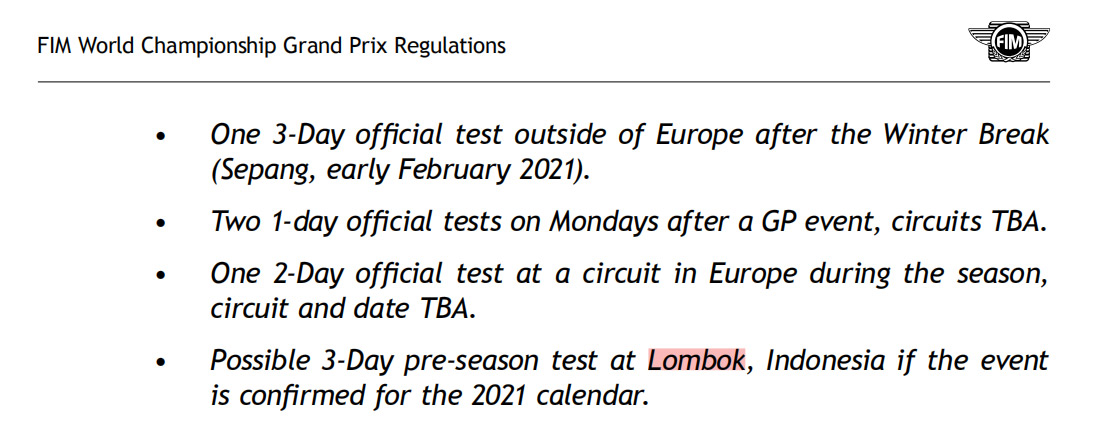 jadwal pre-season MotoGP 2021