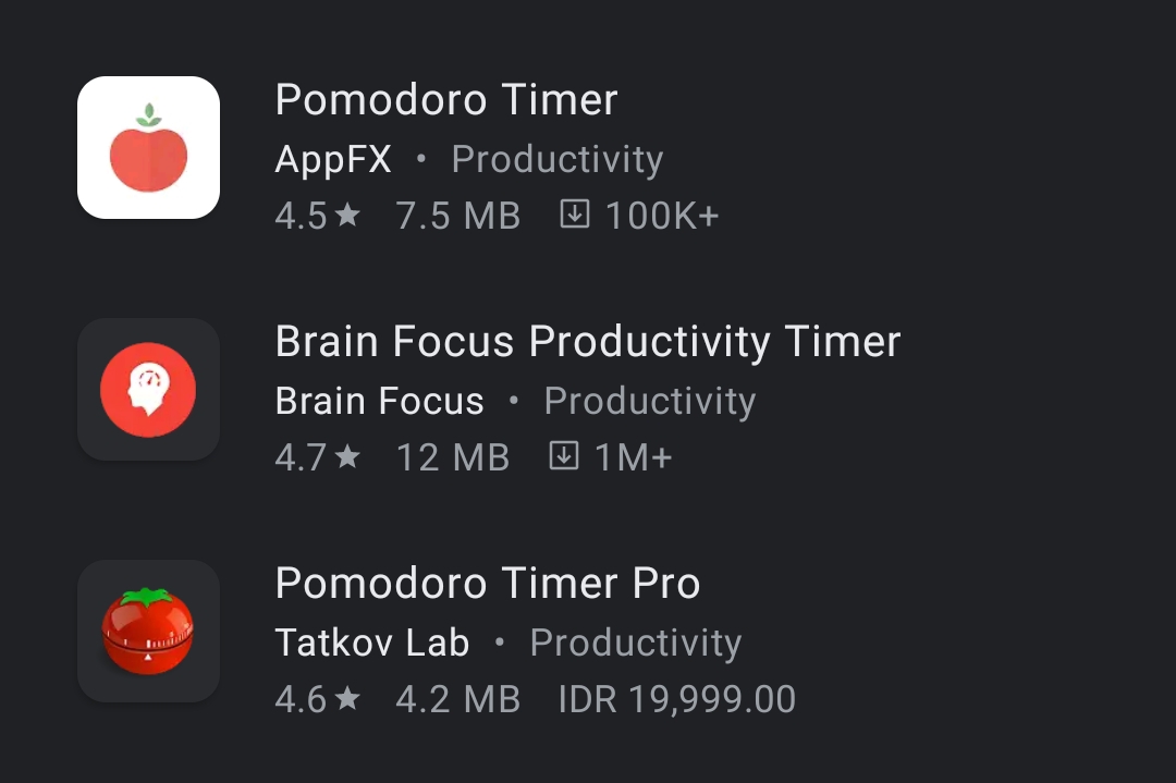 Aplikasi Pomodoro Timer di Smartphone | Foto: Play Store
