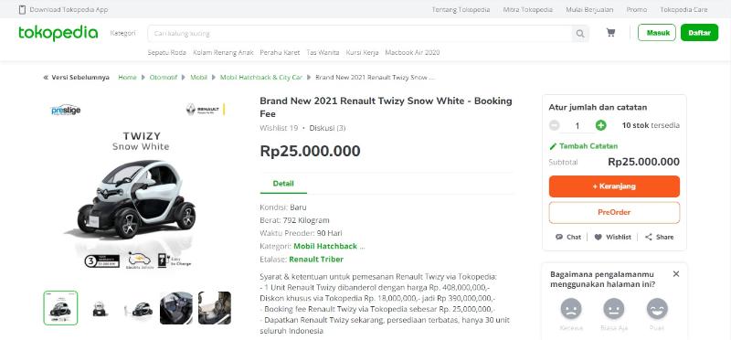 Renault Twizy yang dijuil di Tokopedia