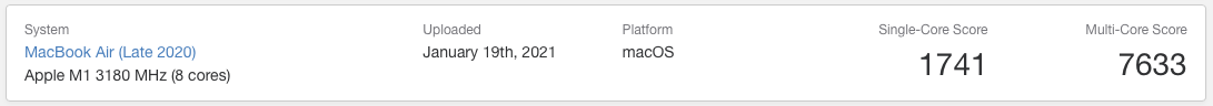 benchmark macbook M1