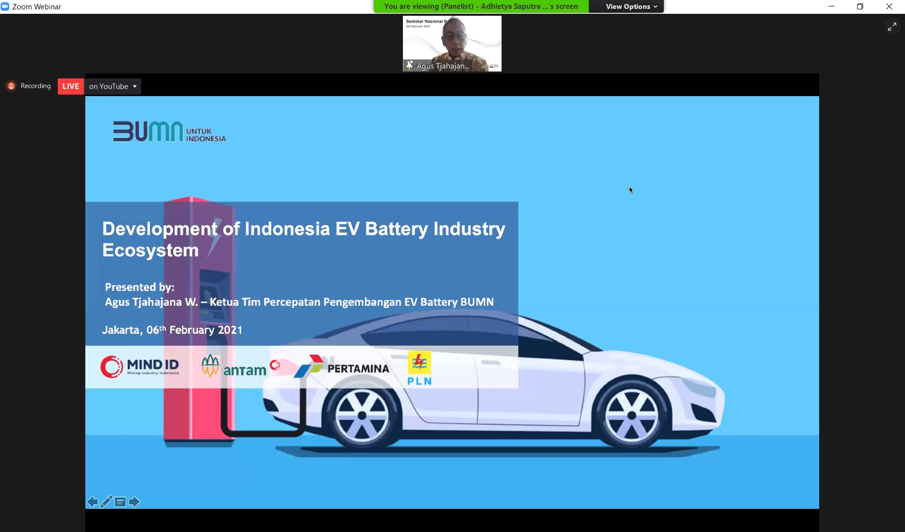 Pemaparan Ir. Agus Tjahajana tentang pengembangan ekosistem industri baterai untuk sistem kendaraan listrik di Indonesia