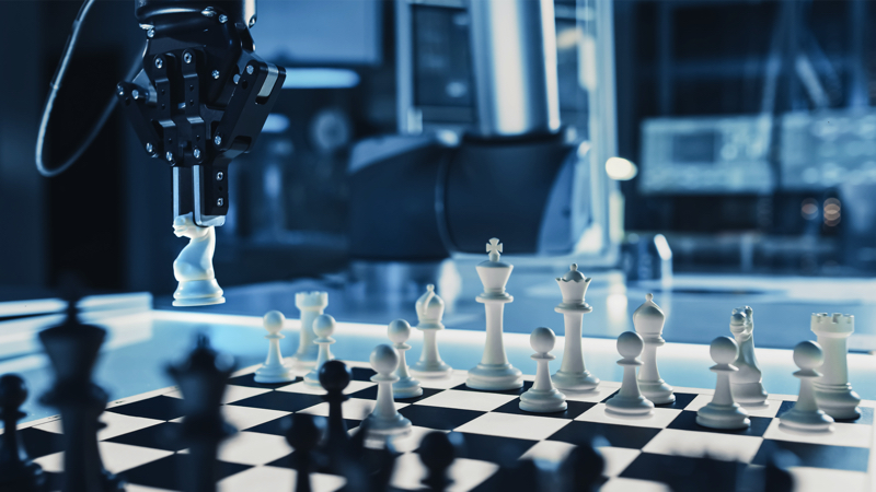 Ilustrasi catur melawan robot di masa depan. @ Shutterstock