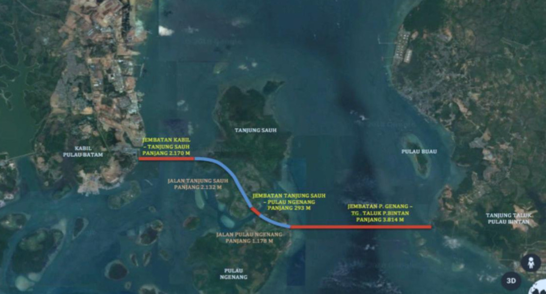 Memiliki panjang 7.000 meter atau 7 km, Jembatan Batam-Bintan digadang-gadang akan menjadi jembatan terpanjang di Indonesia menyalip Suramadu © Kementerian PUPR