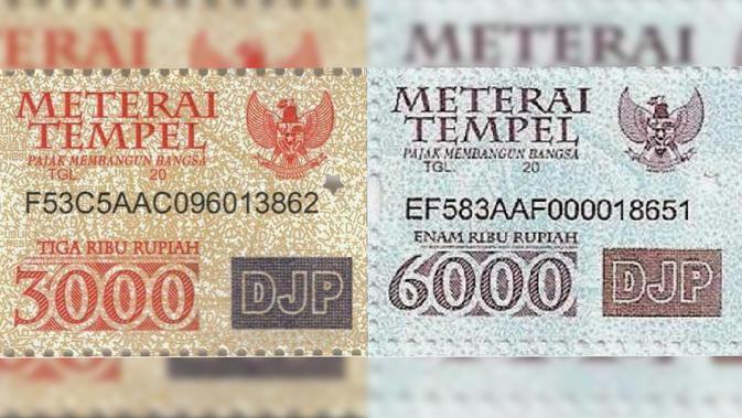 Materai Rp3000 dan Rp6000 | Foto: Yahoo Berita