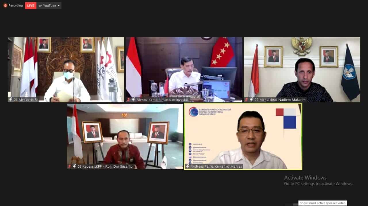 Konferensi pers virtual, Kemenperin, Kemenko-Marves, dan Kemendikbud-Ristek dalam pembahasan digitalisasi sekolah dan program pengadaan laptop merah putih