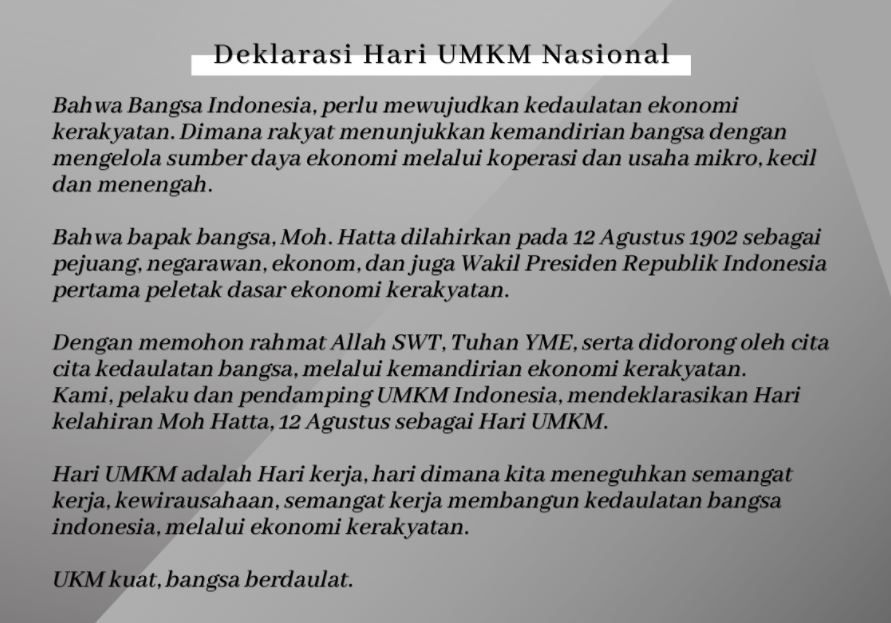 Deklarasi Hari UMKM Nasional