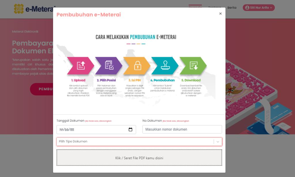 Langkah penggunaan meterai elektronik