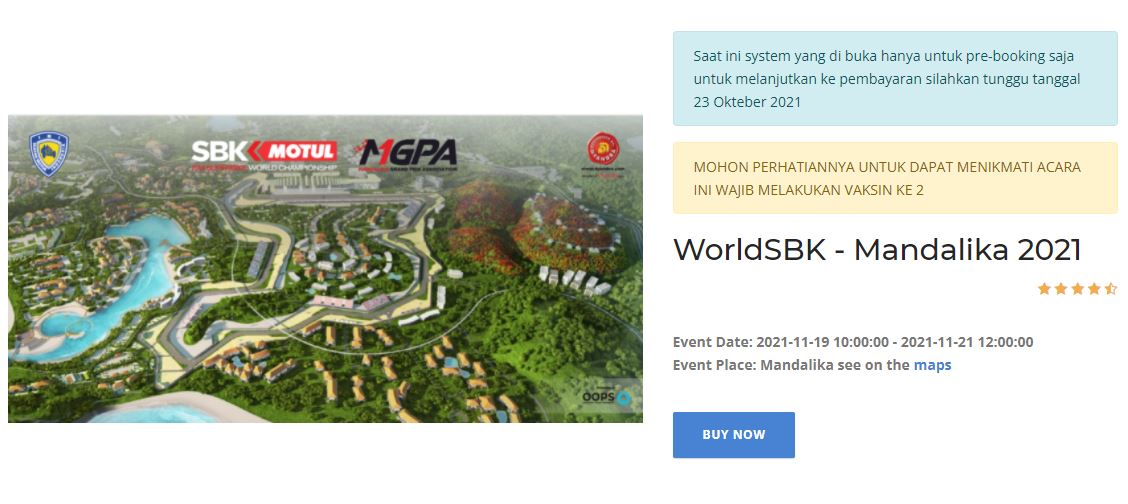 Penjualan tiket WSBK Mandalika 2021