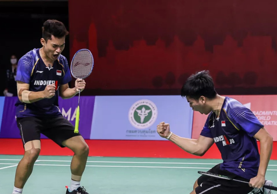 Penampilan pasangan muda Indonesia Leo Roly Carnando-Daniel Marthin di Hylo German Open 2021 | Foto: GenPi
