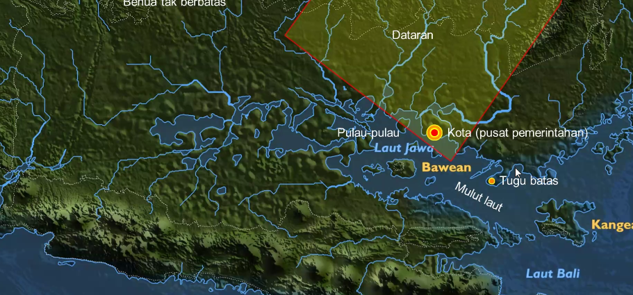 Titik pusat kota Atlantis dalam Peta dunia 11.600 tahun, di kawasan Sundalandia. Sumber : Dhani Irwanto