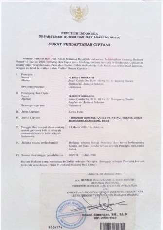 Sertifikat hak cipta lukisan gombal (Kaskus)