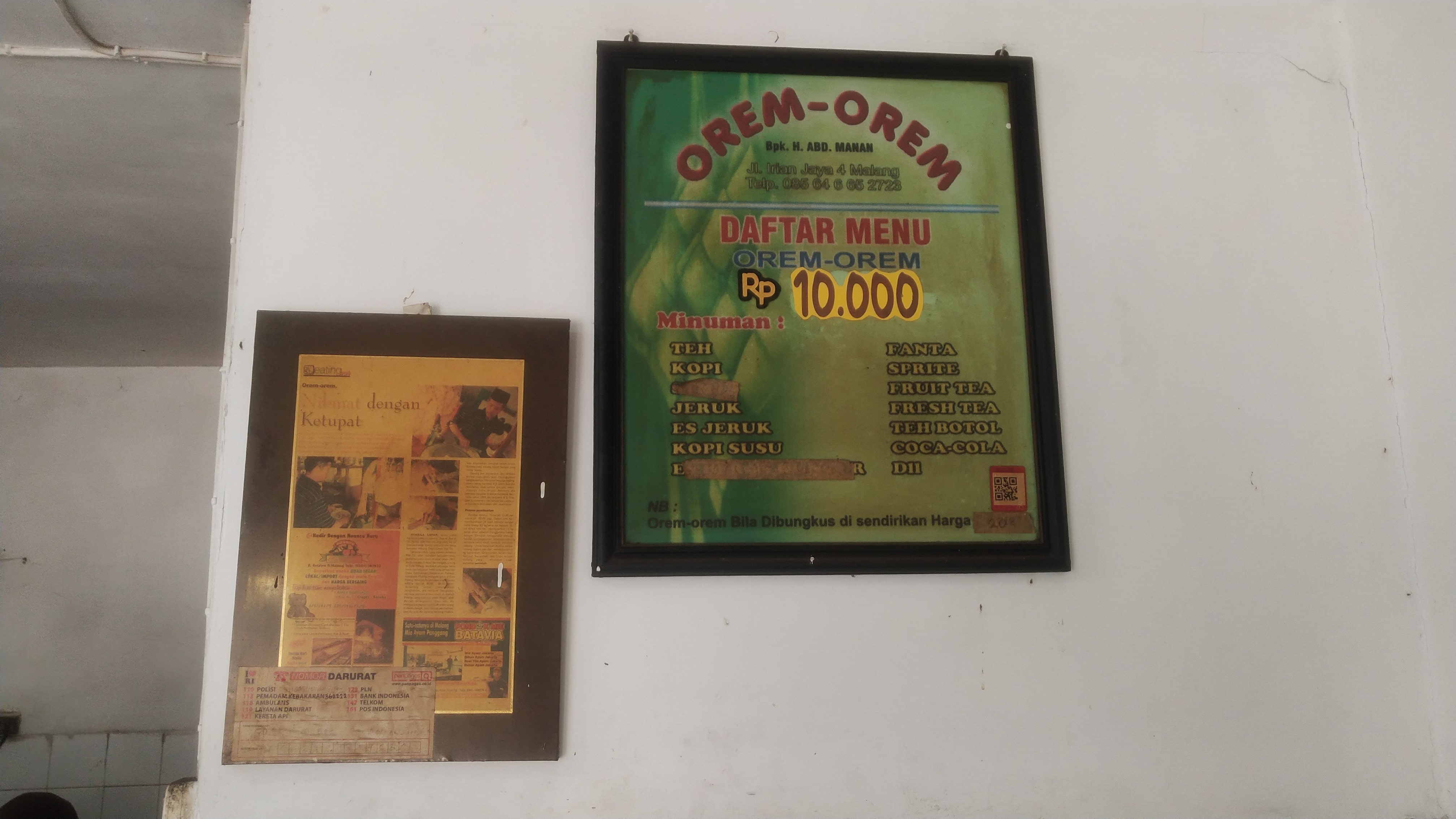 Harga orem-orem di warung makan Pak Tik (foto diambil pada Desmber 2022).