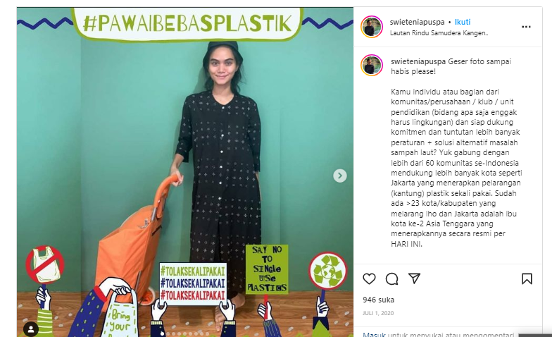 Gerakan anti sedotan oleh salah satu anak bangsa | Sumber: Instagram @swieteniapuspa