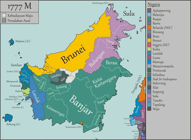 Peta pergolakan politik Opu Daeng 5 Bersaudara di pesisir Kalimantan (https://biduandarajalela.wordpress.com/2018/03/03/pahlawan-opu-bugis-daeng-lima-bersaudara/)