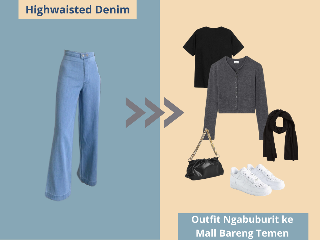 Inspirasi outfit ngabuburit ke mall bareng temen pake Highwaisted Denim