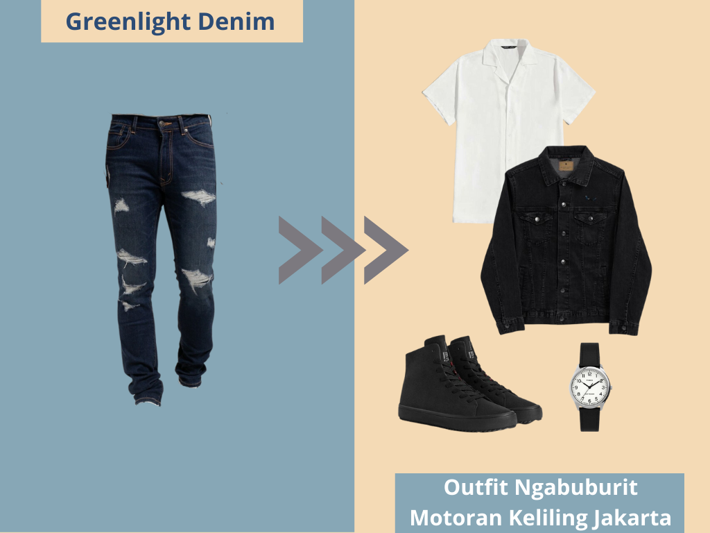 Inspirasi outfit ngabuburit sambil motoran keliling Jakarta pake Greenlight Denim