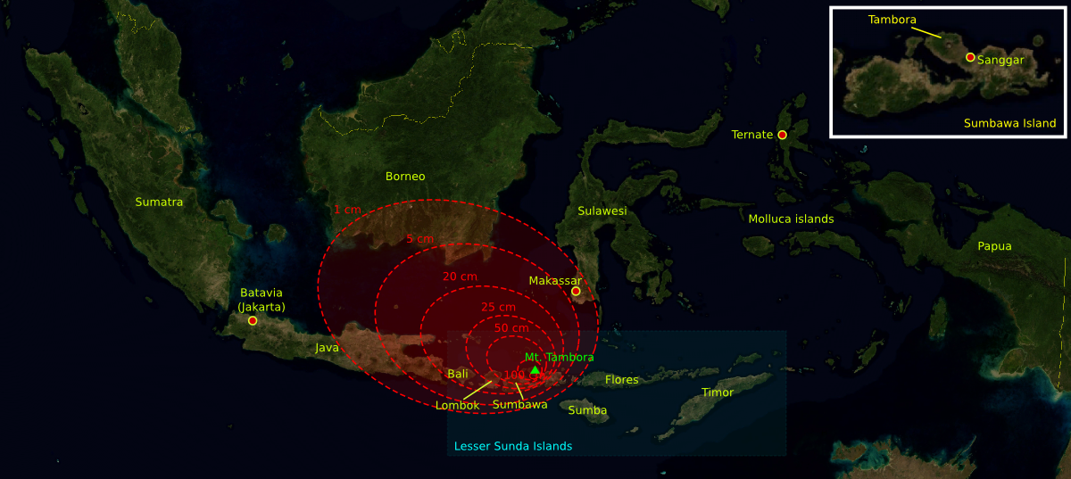 Letusan Tambora dan jangkauan abu | wikimedia