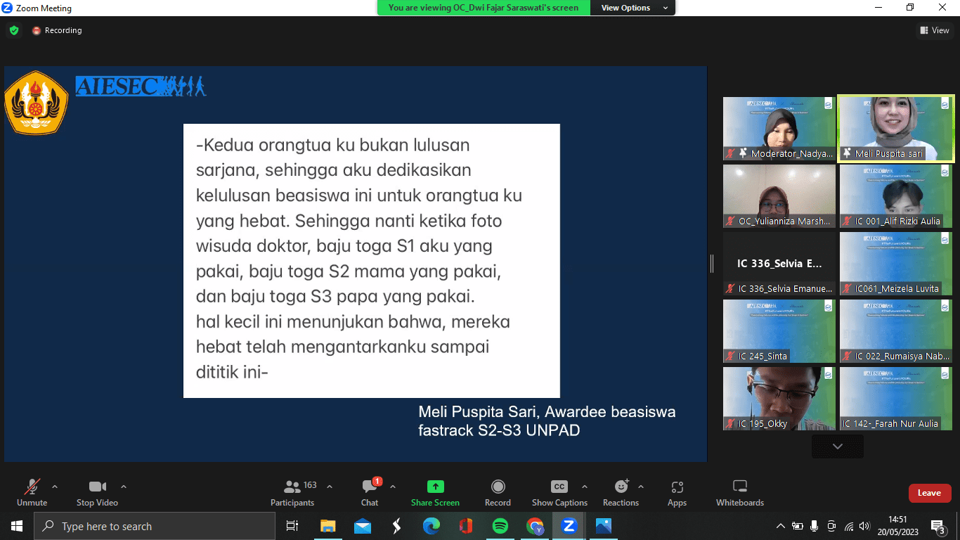 Sesi kedua Impact Circle 5.0 AIESEC in Unsri