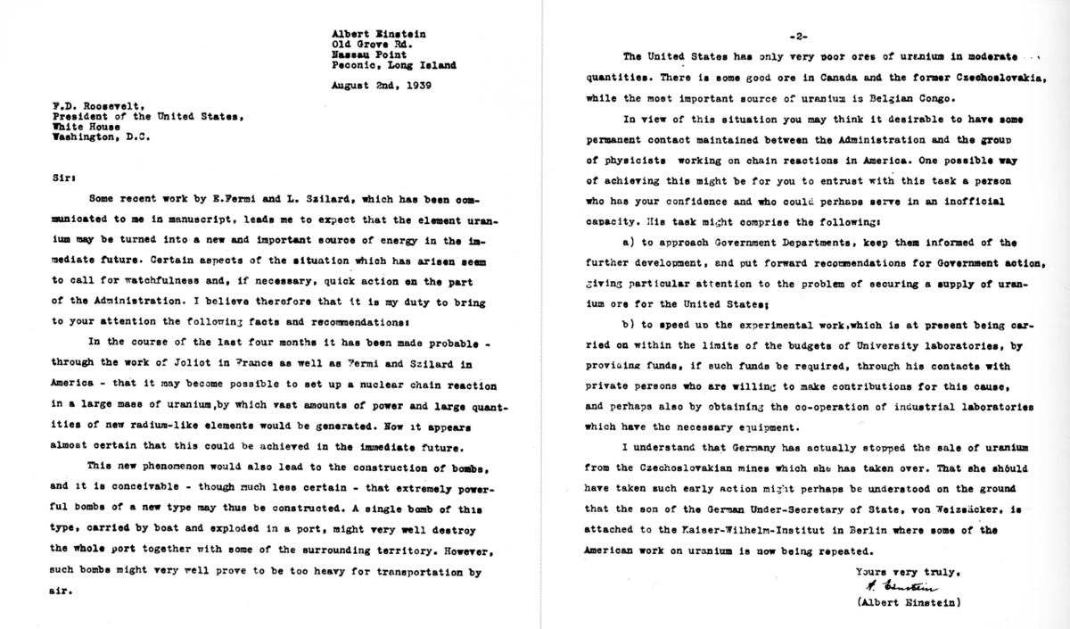 Surat Szilard-Einstein kepada Presiden Roosevelt. | Foto: Wikipedia