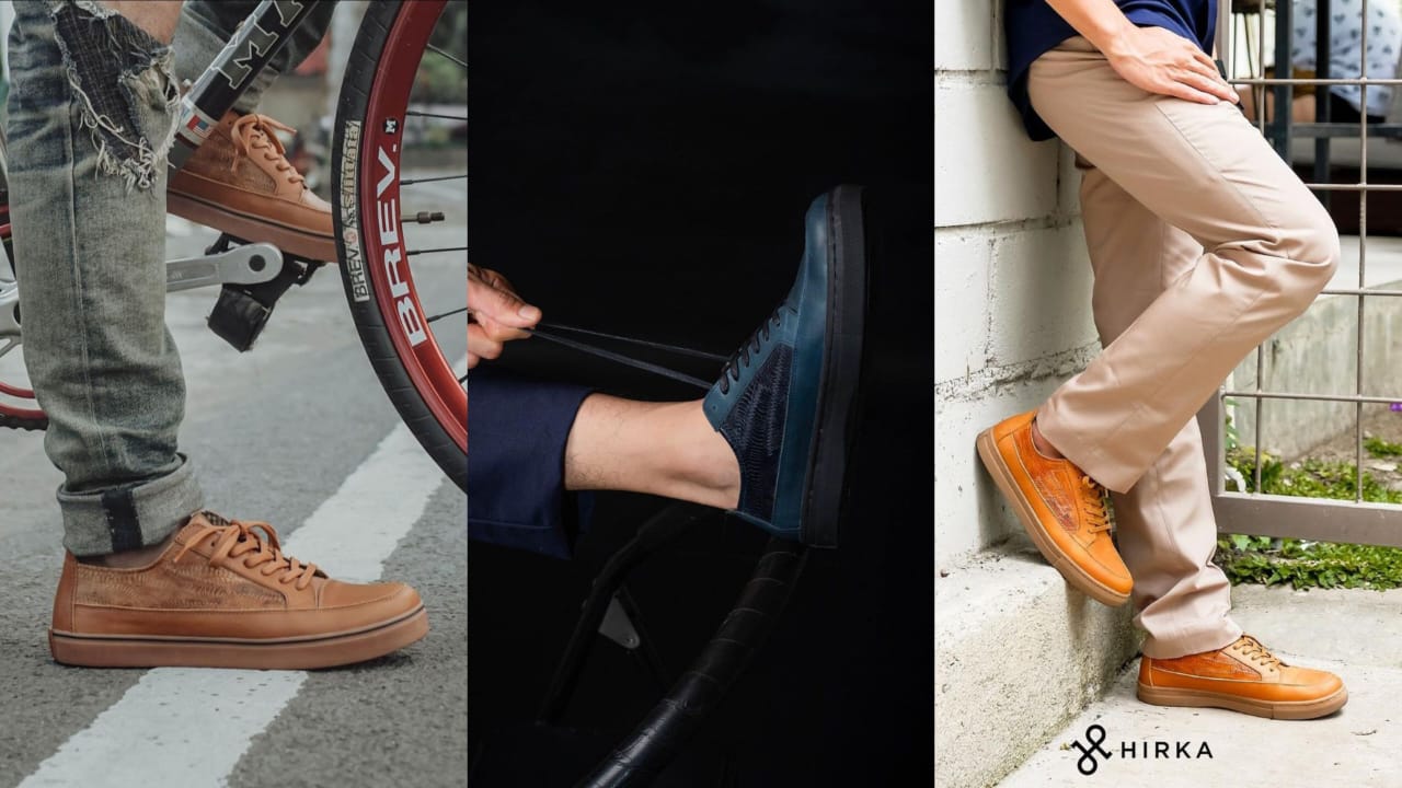 Produk dari Hirka, sepatu dengan bahan baku kulit ceker ayam.