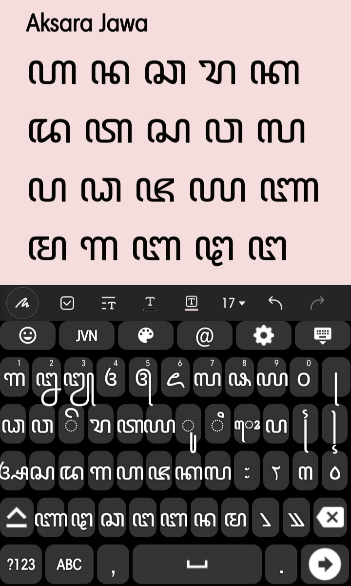 Keyboard aksara jawa di smartphone dengan bantuan aplikasi pihak ketiga | Foto: Dokumentasi Pribadi.