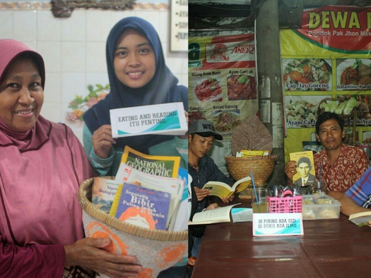 Ide kreatif KLM dengan menyebarkan buku sastra ke warung makan (Sumber: instagram @klmboja).