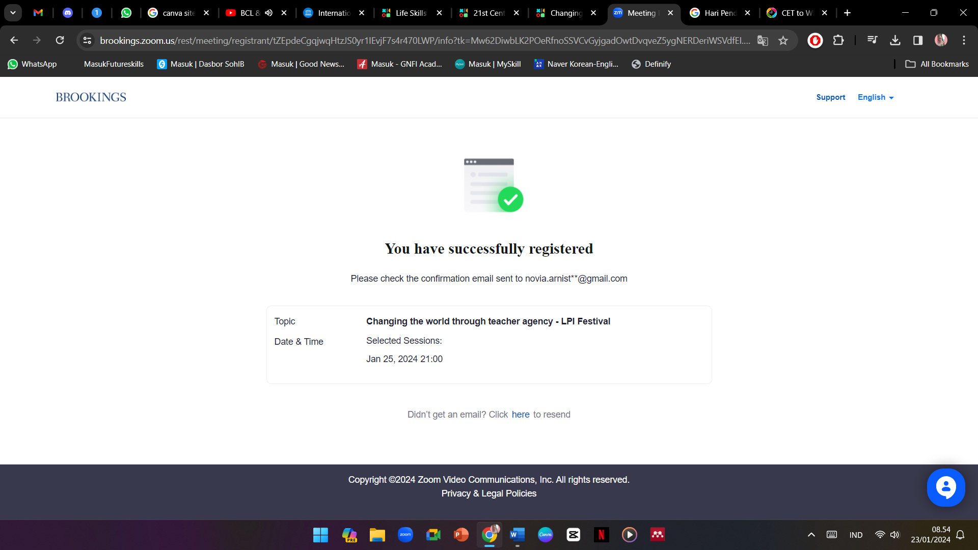 Registrasi Berhasil © Dokumentasi Pribadi 2024