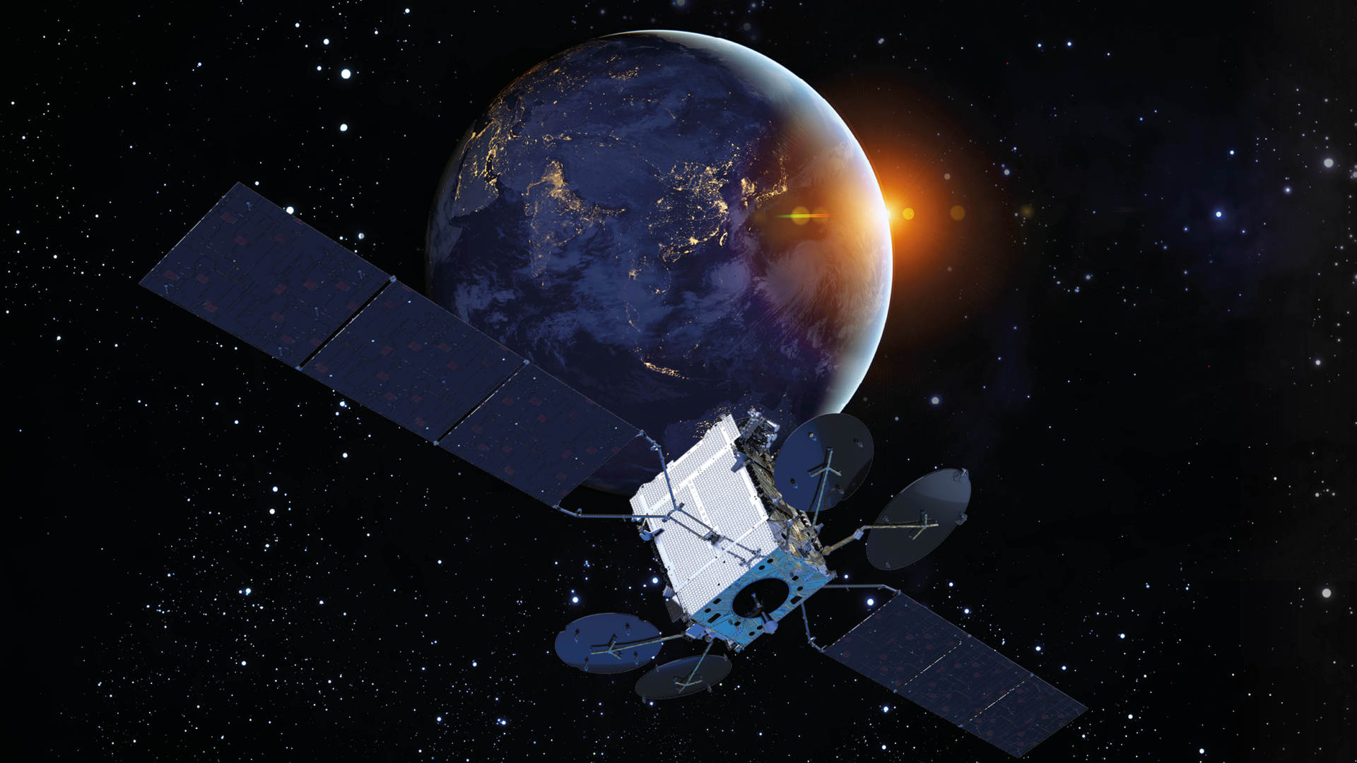 Ilustrasi Satelit Merah Putih 2 di orbit.
