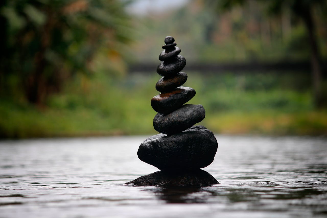 Foto oleh Nandhu Kumar: https://www.pexels.com/id-id/foto/dekorasi-batu-tumpuk-hitam-di-perairan-312839/