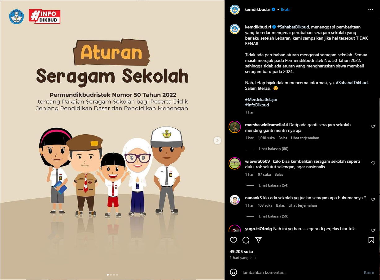 klarifikasi kemendikbud terkait isu baju adat jadi seragam sekolah
