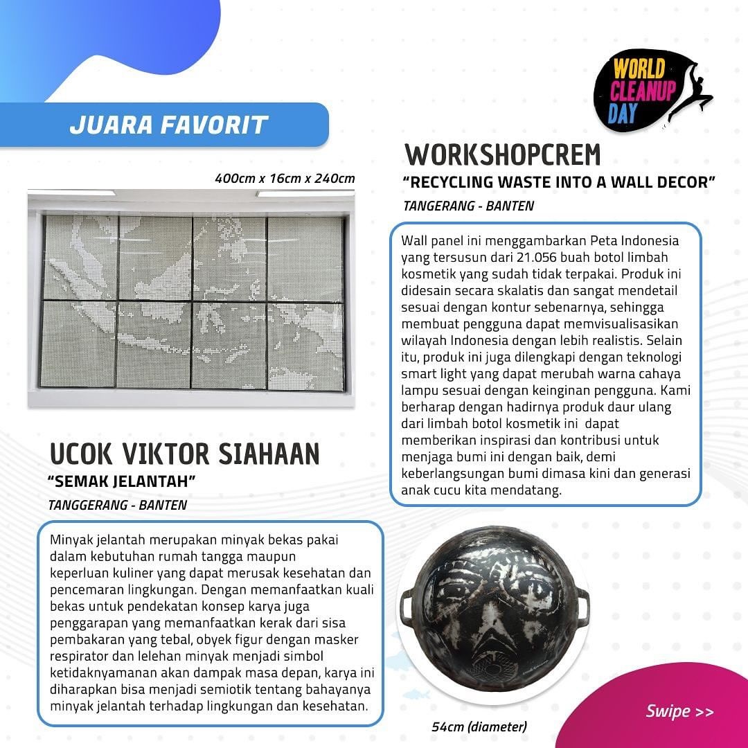 Workshopcrem dan Ucok Viktor Siahaan pemenang sayembara Karya Seni dari Sampah dalam rangka World Water Forum ke-10 di Bali