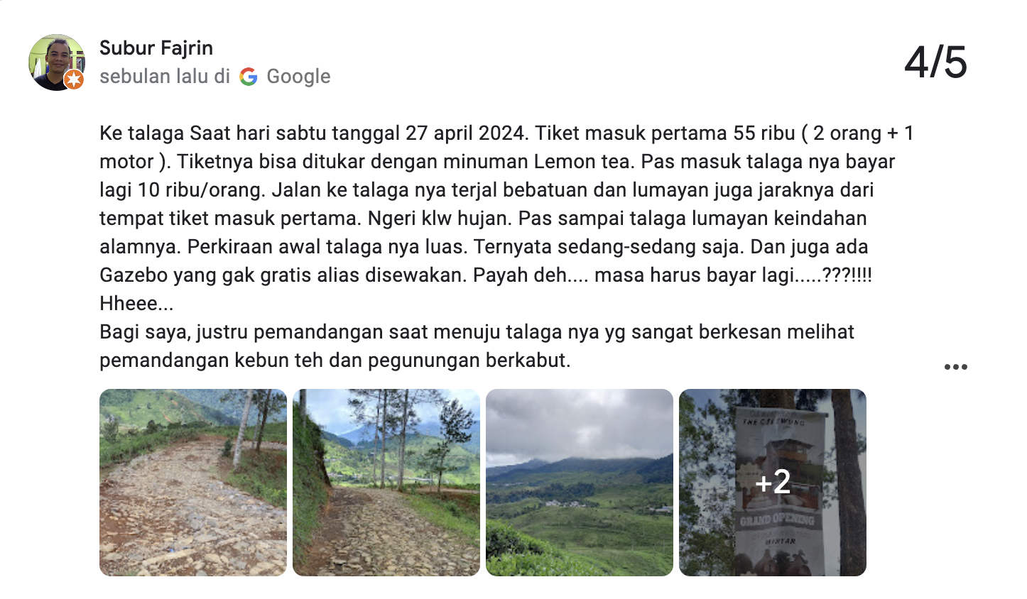 Review Pengunjung Telaga Saat